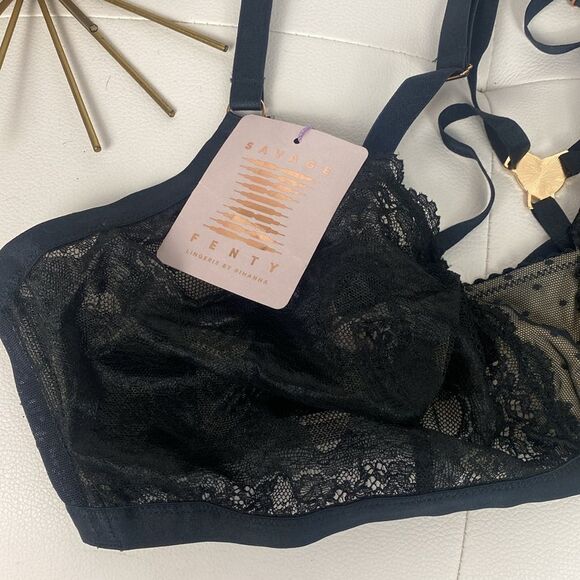 Savage X Fenty NWT Black Lace Bralette 2XL F - Picture 4 of 11